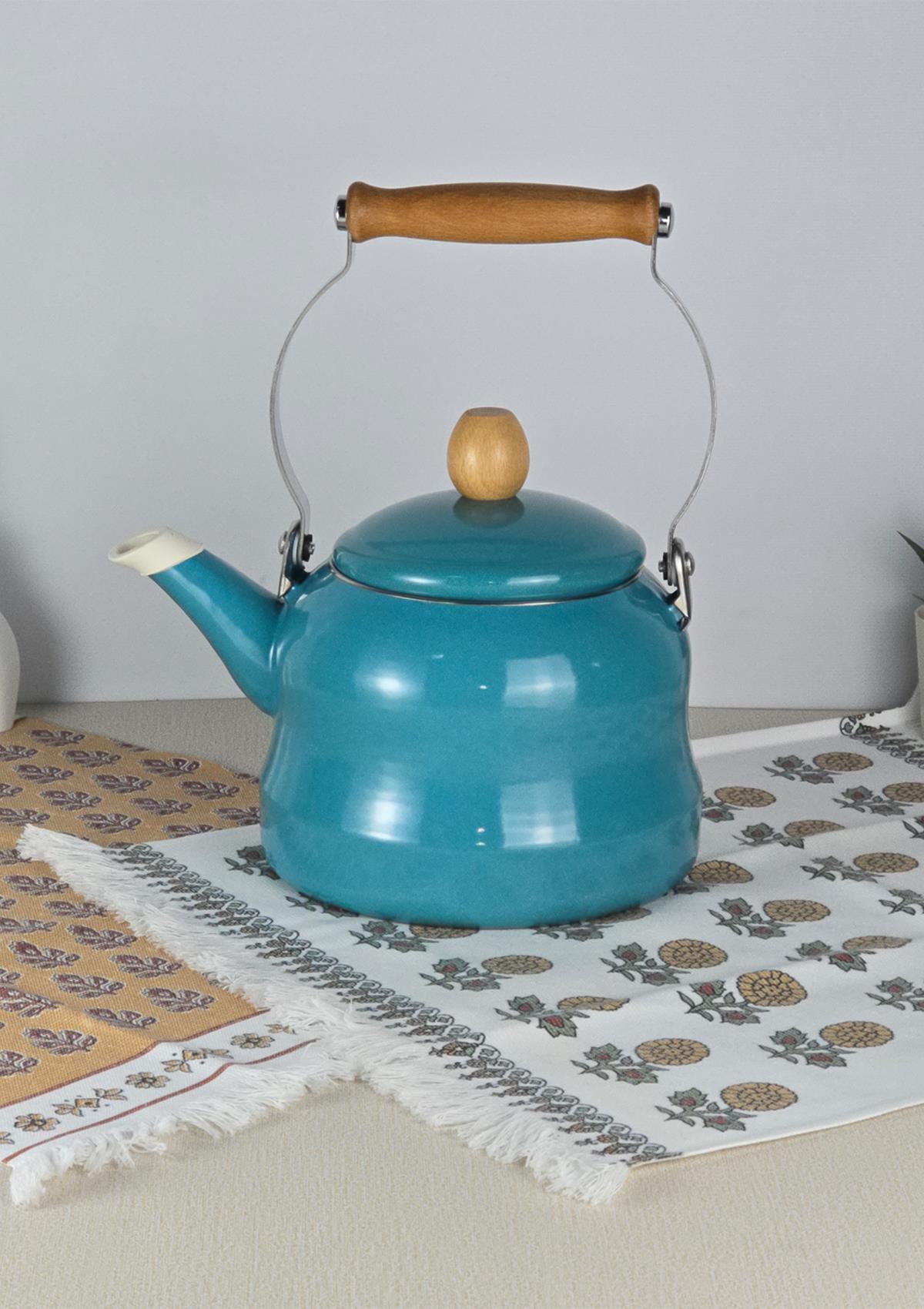 Alev Vintage Demlik - Ahşap Saplı Emaye Çaydanlık, Kettle - 2.5 Litre
