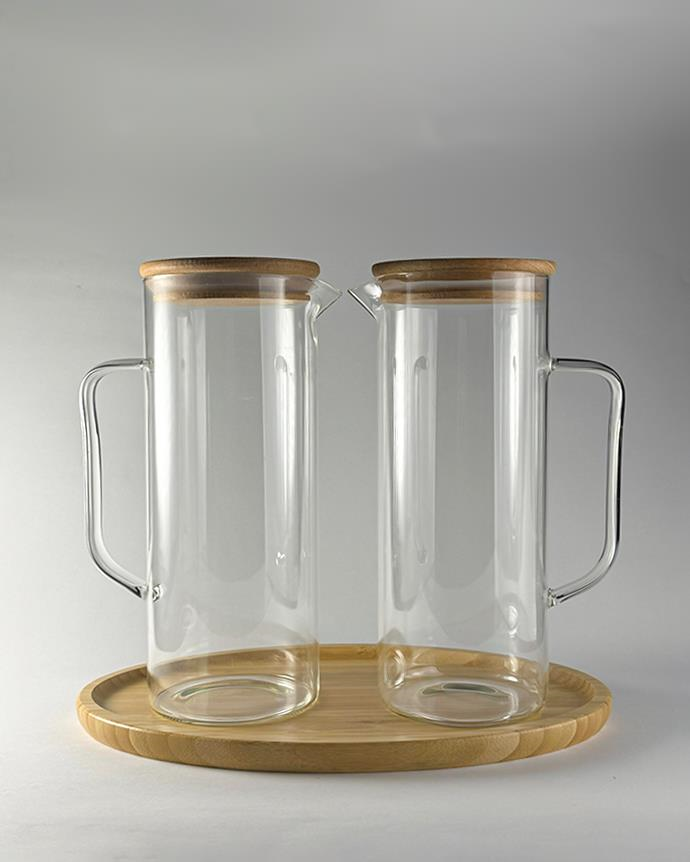 2'li Bambu Cam Yağdanlık Takımı - XXL Vakum Kapaklı Yağlık Seti - 2x1200 ML