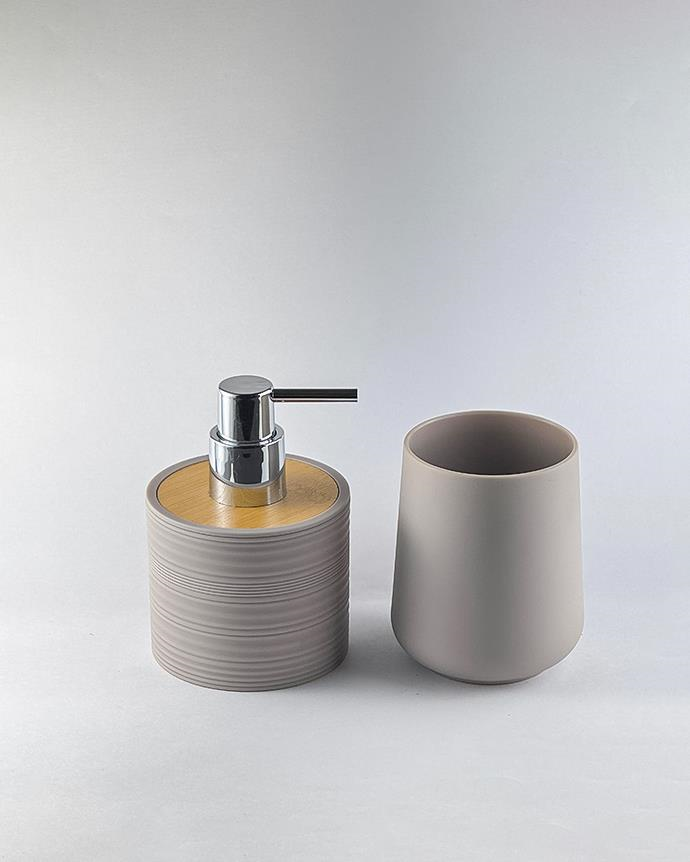 Soft Touch 2'li Bambu Detaylı Sıvı Sabunluk Takımı - Banyo Sıvı Sabunluğu Seti - 300 ML, Krem