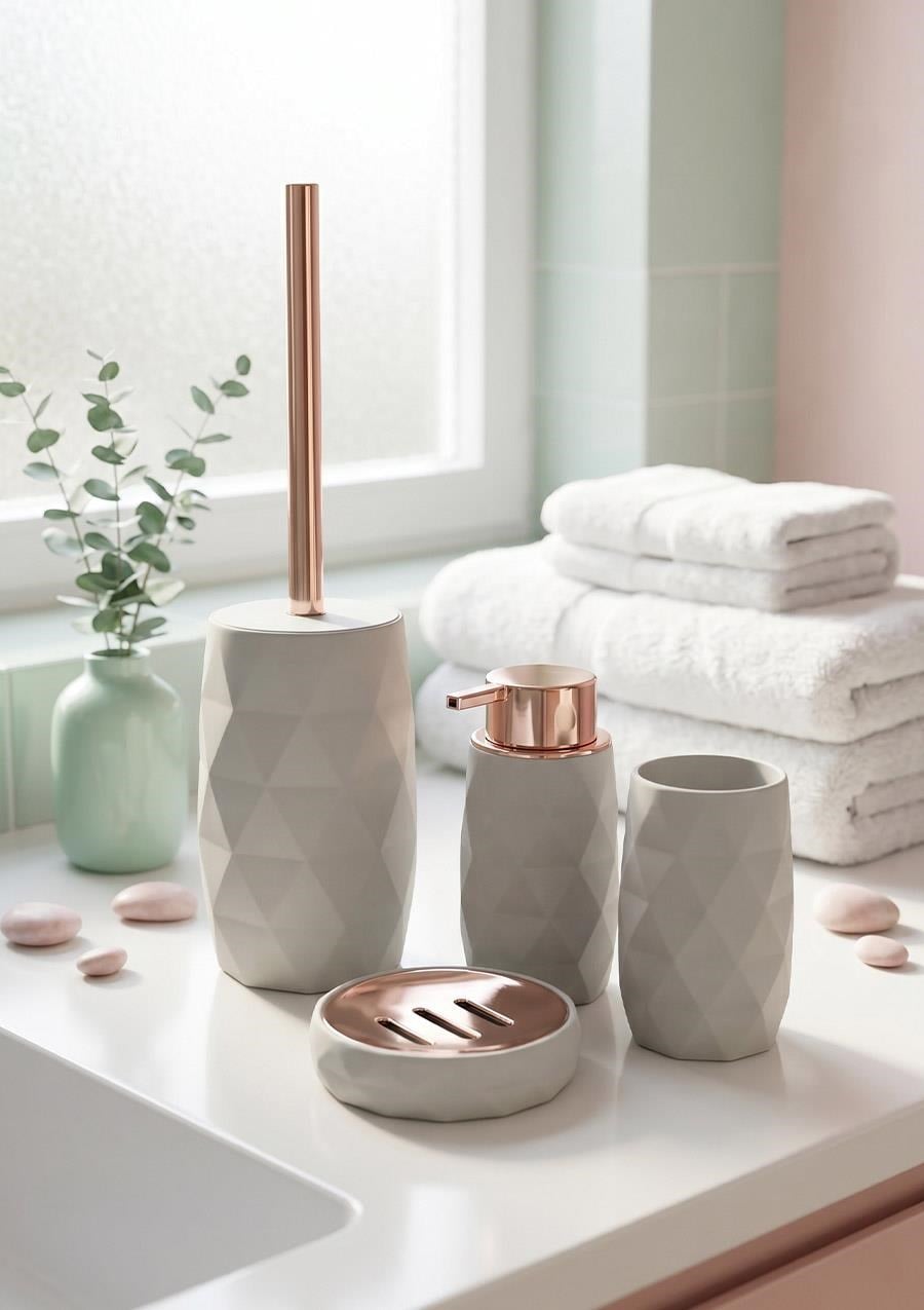 Akrilik Rose Banyo Seti - 4 Parça, Krem