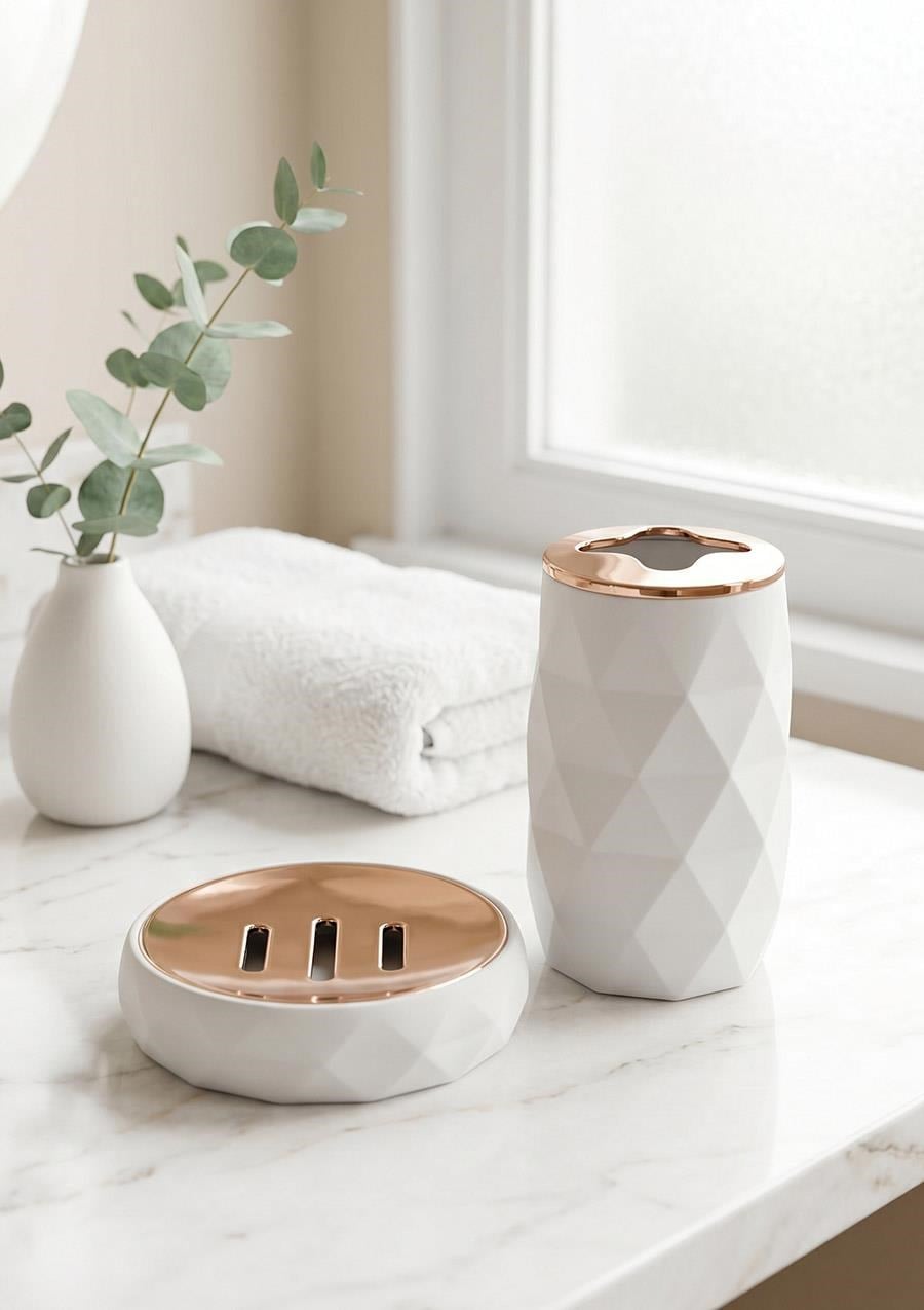 Akrilik Rose Lavabo Seti - 2 Parça, Beyaz