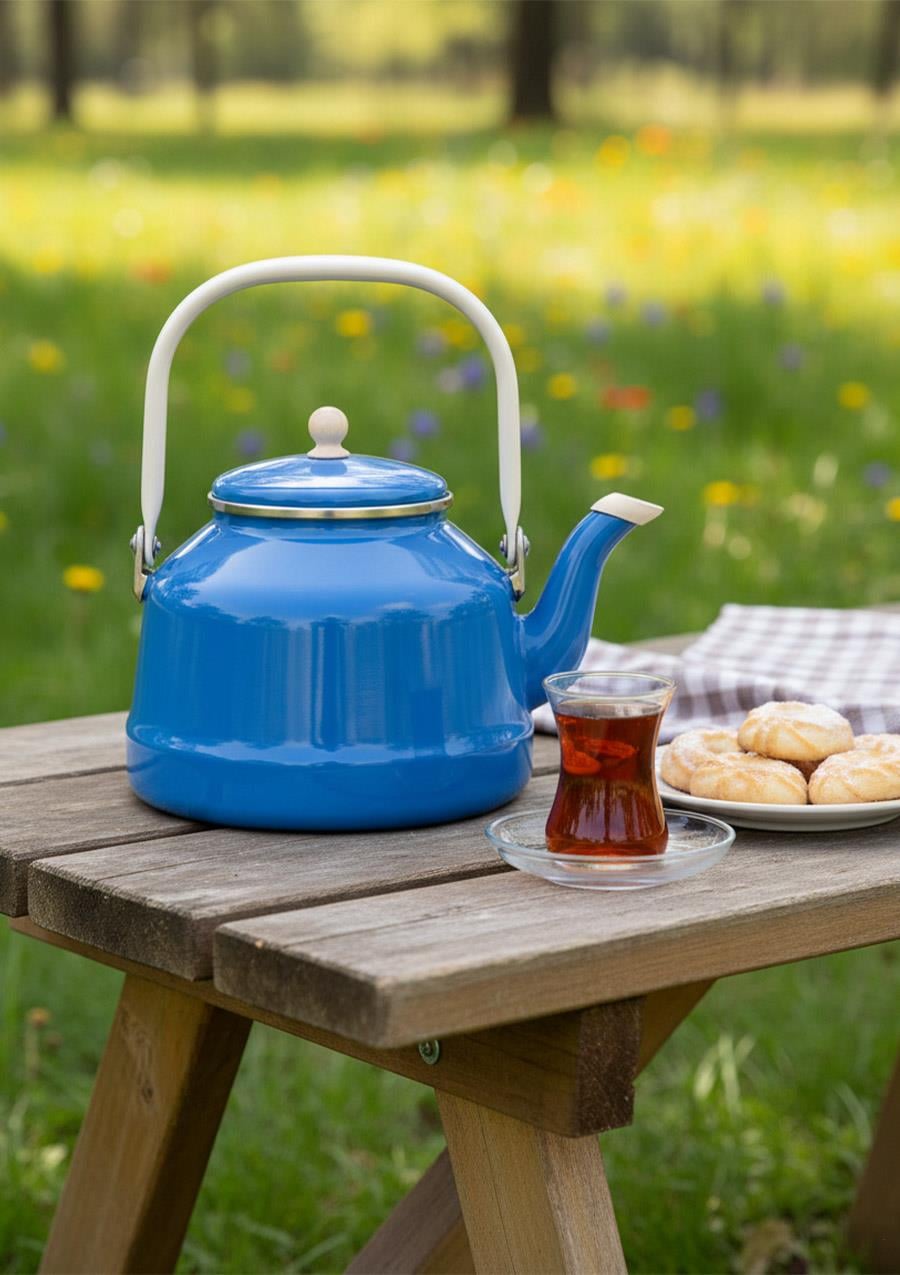 Alev Vintage Demlik - Emaye Çaydanlık Kettle - Mavi - 3.5 Litre