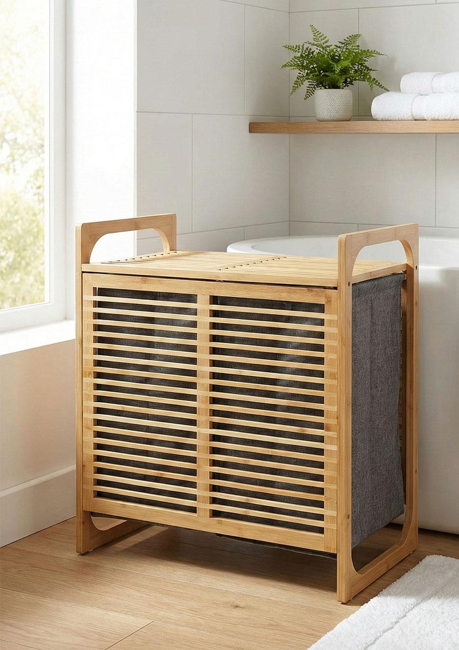 Bambu Çamaşır Sepeti Çift Hazneli 2x35 Litre