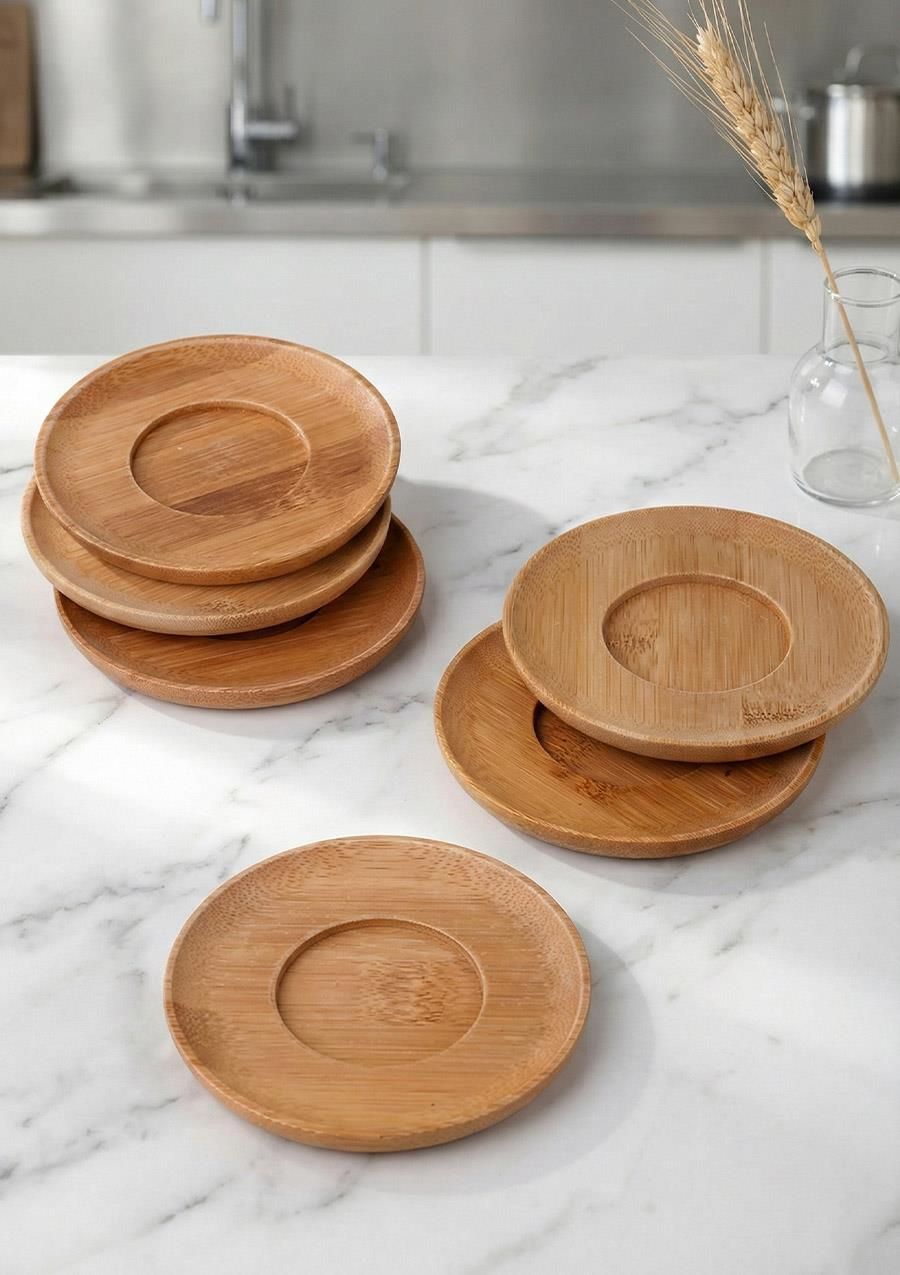 Bambu Çay Tabağı Seti - 6 Parça, 10 CM