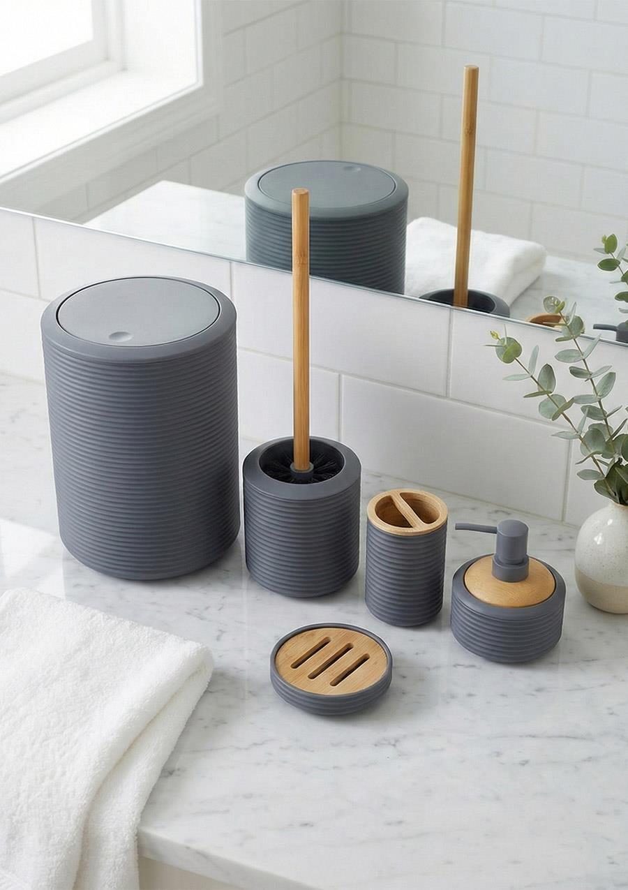 Bambu Detaylı Akrilik Banyo Seti - 5 Parça