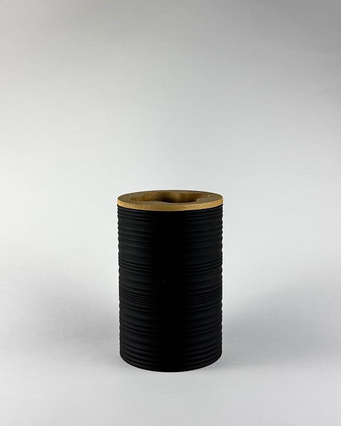 Soft Touch Bambu Detaylı Diş Fırçalık - Banyo Lavabo Diş Fırçalığı - Akrilik - 250 ML, Siyah