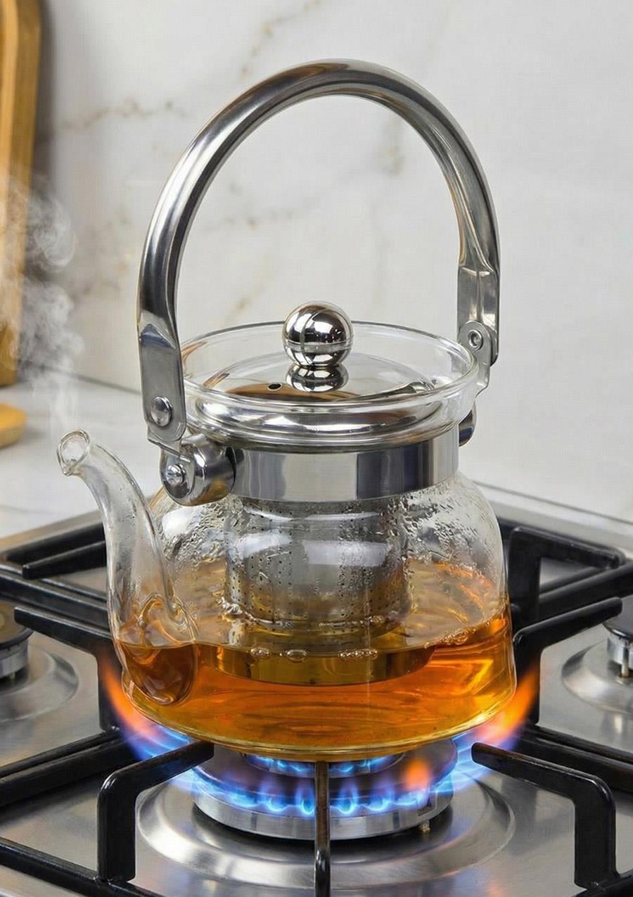 Cam Bitki Demliği – Borosilikat Cam Çaydanlık – 600 ML
