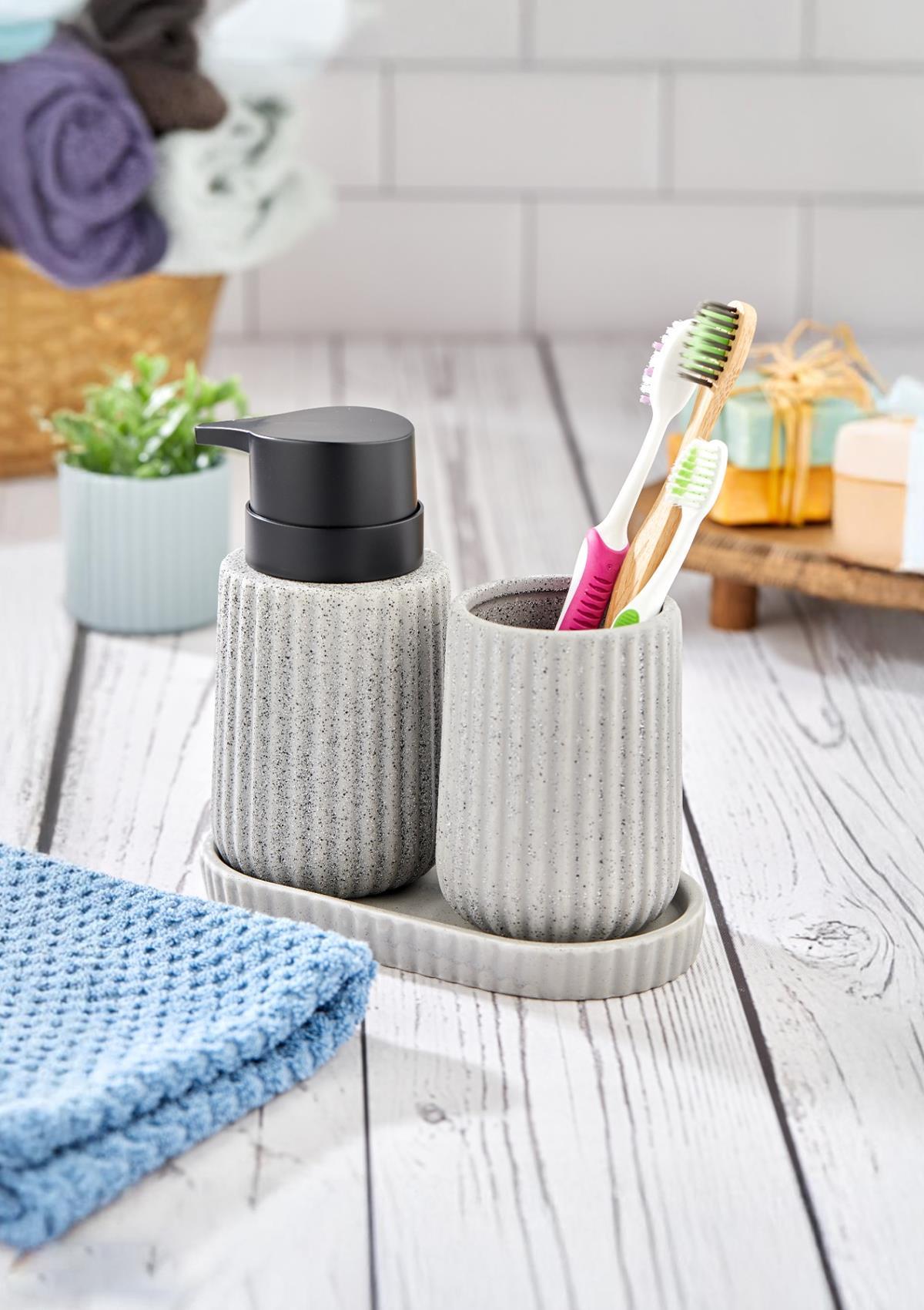 Stantlı Banyo Sıvı Sabunluk Seti - 2li Banyo Sıvı Sabunluk Takımı - Diş Fırçalık, Sıvı Sabunluk - 2x250 ML