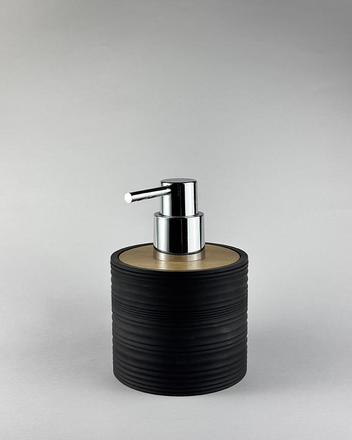 Soft Touch Bambu Detaylı Sıvı Sabunluk - Banyo Mutfak Sıvı Sabunluğu - Akrilik - 300 ML, Siyah