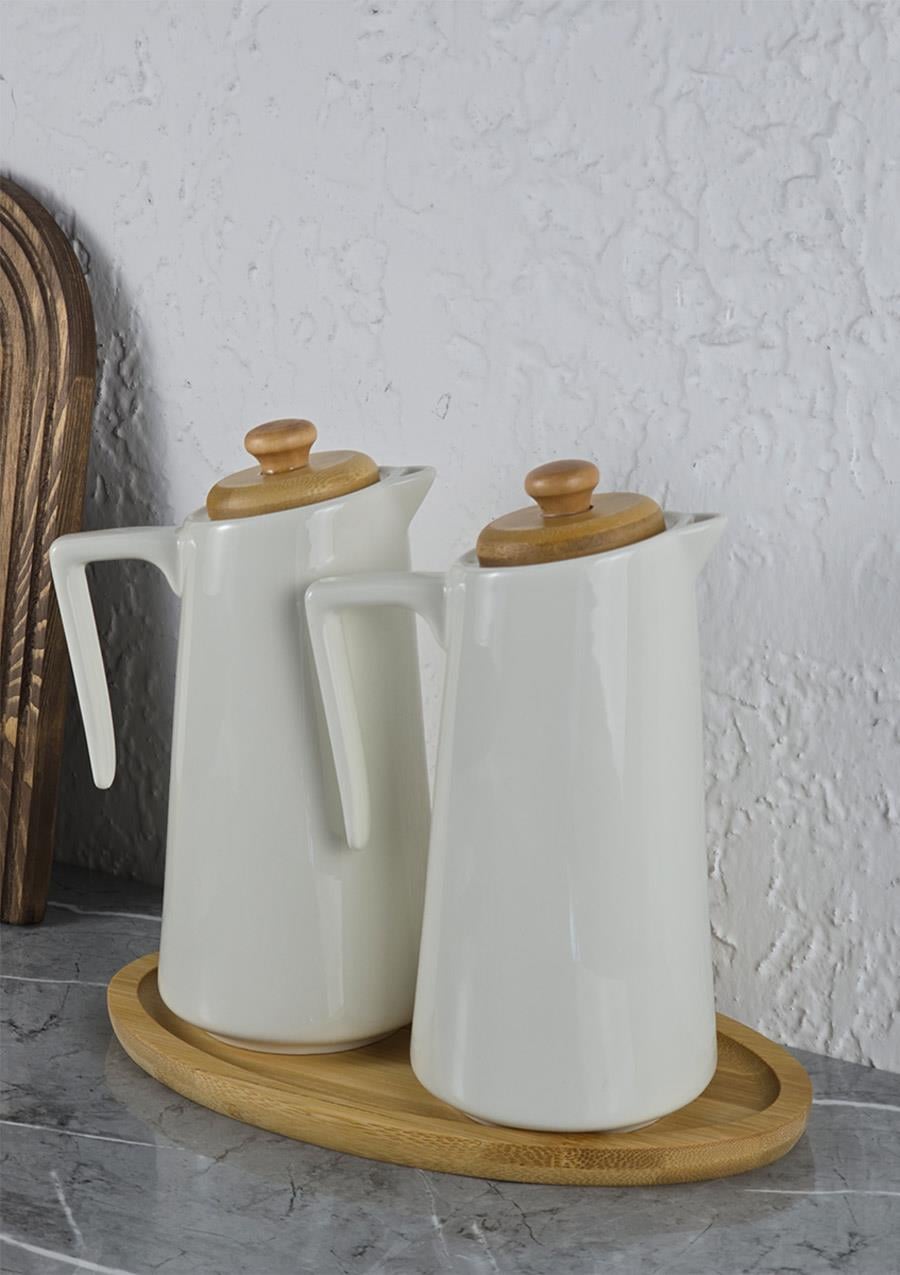 Palma Porselen Yağlık Seti - Stantlı Yağdanlık Takımı - 2x650 ML, 5 Parça