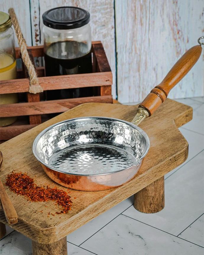 El Yapımı Bakır Yağ Kızartma Tavası - Küçük Sosluk 14 CM  - Hometarz