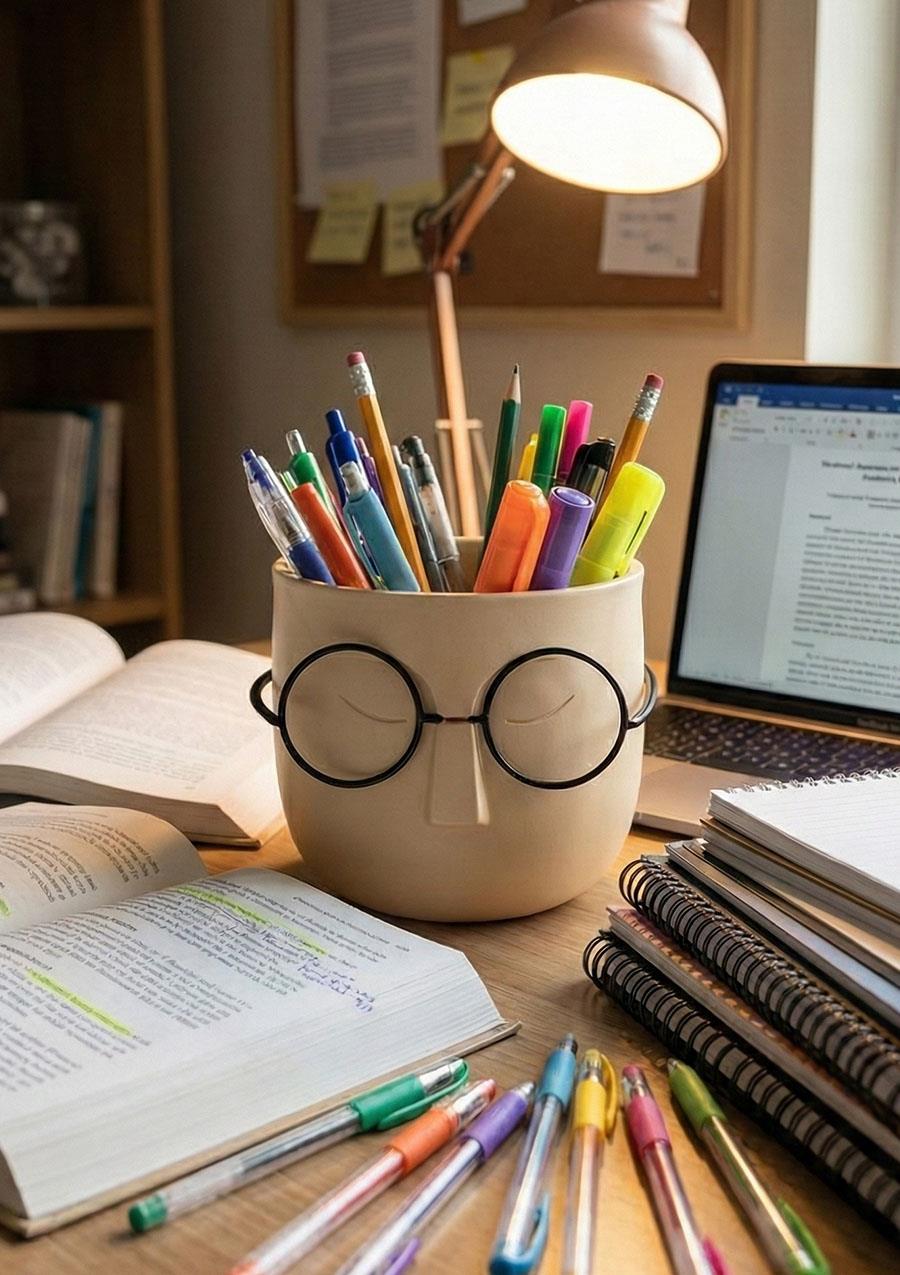 Hometarz Profesör Saksılar Yapay Çimli Sukulent Gözlüklü Saksı Bitki