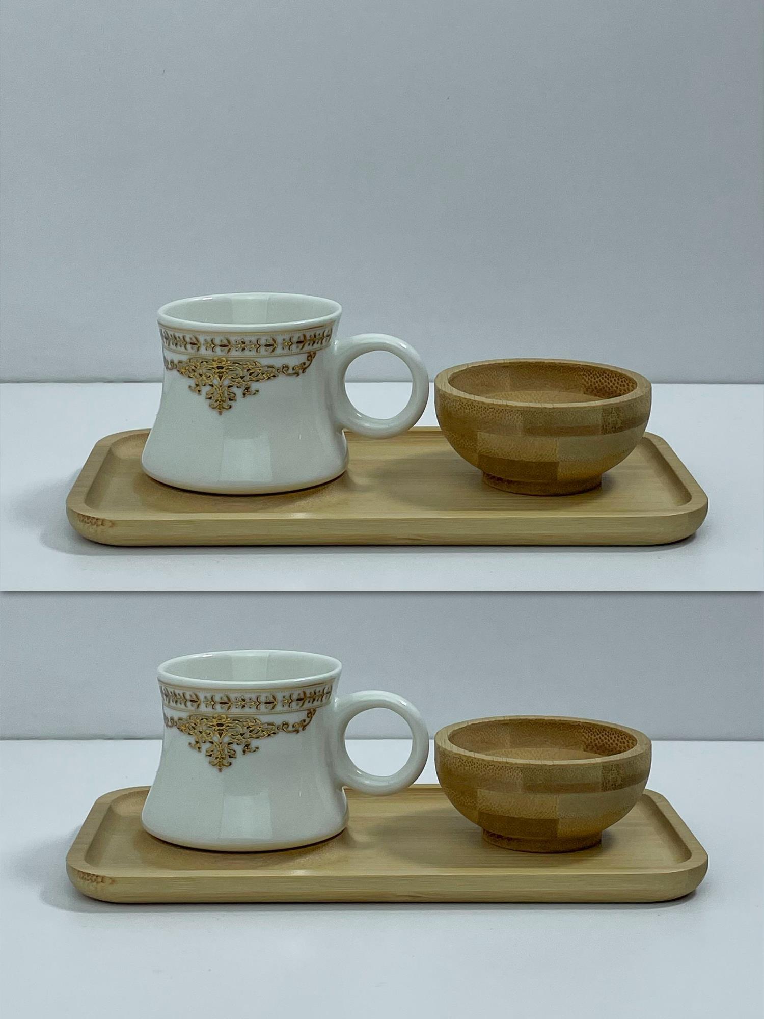 Hometarz 2 Kişilik Kahve Fincan Takımı Bambu Altlıklı Türk Kahve Fincan Seti Bambu Sunumluklu 6 Parça