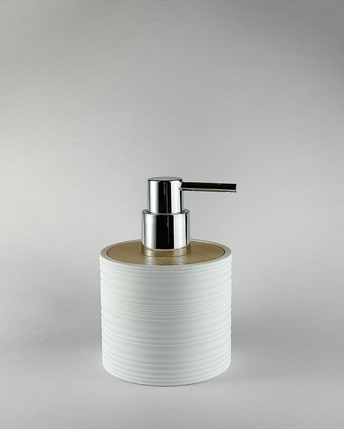 Soft Touch Bambu Detaylı Sıvı Sabunluk - Banyo Mutfak Sıvı Sabunluğu - Akrilik - 300 ML, Beyaz