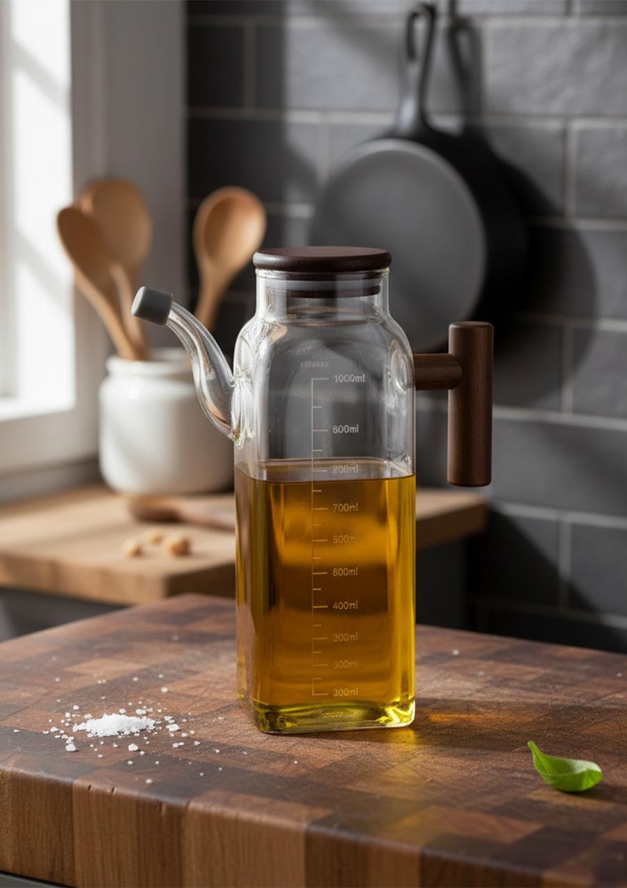 Cam Yağlık - Akasya Kulplu 1 Litre - Kare