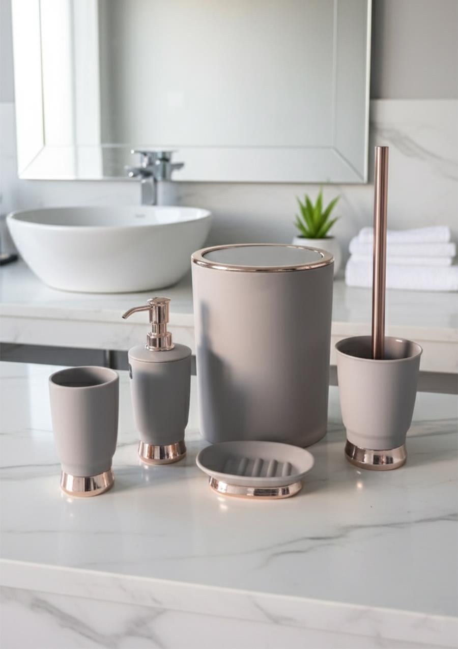 Hometarz Akrilik Elegance 5 Parça Kovalı Banyo Takımı Bambu Banyo seti