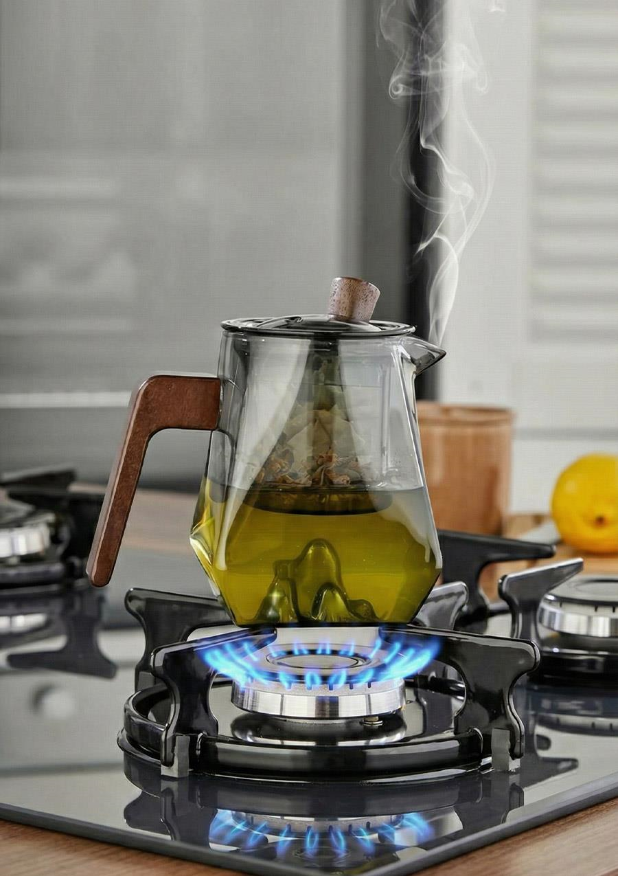 Kinu Füme Borosilikat Cam Demlik - 500 ML, Eğimli