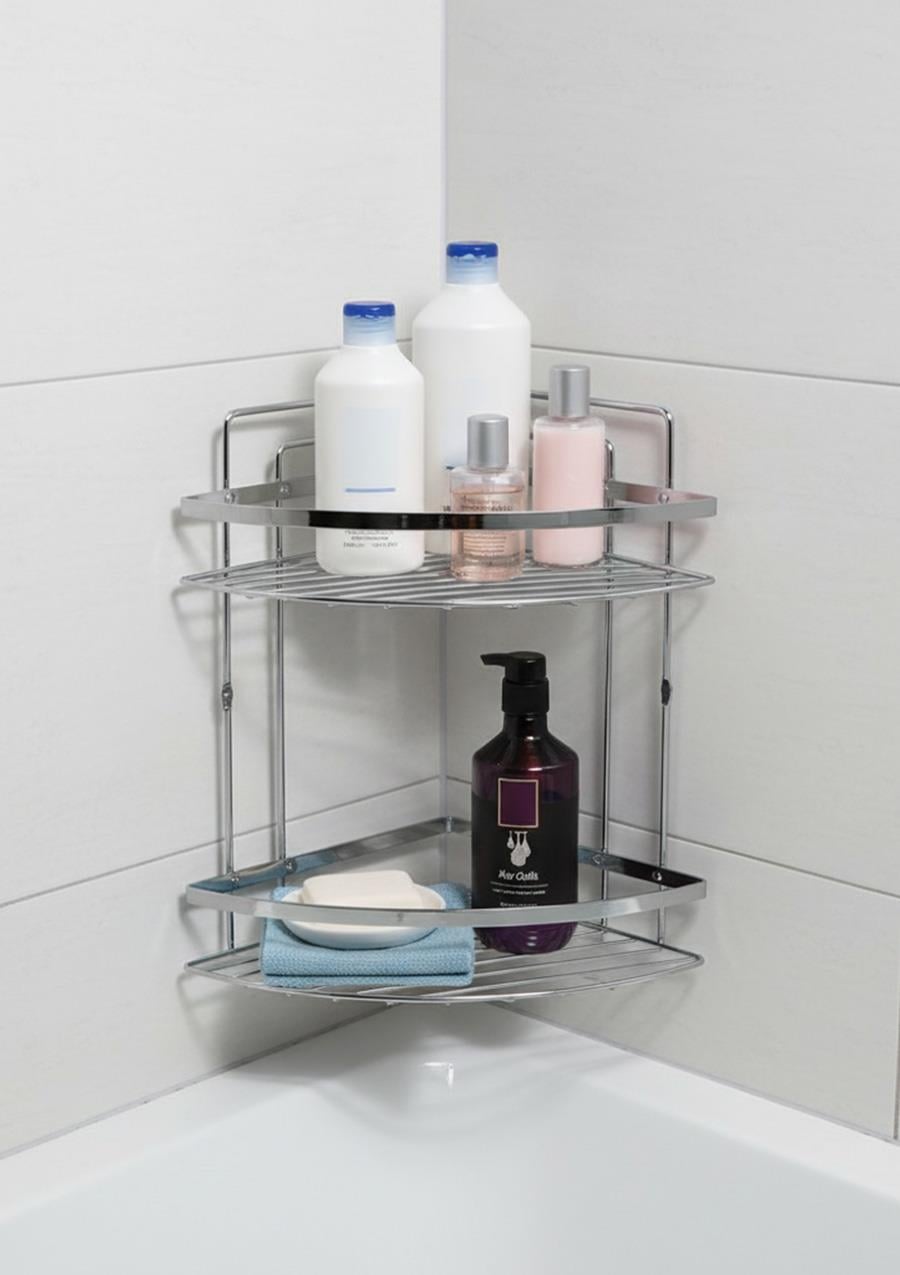 Lamalı Krom Raf 2 Katlı Banyo Düzenleyici Şampuanlık Paslanmaz