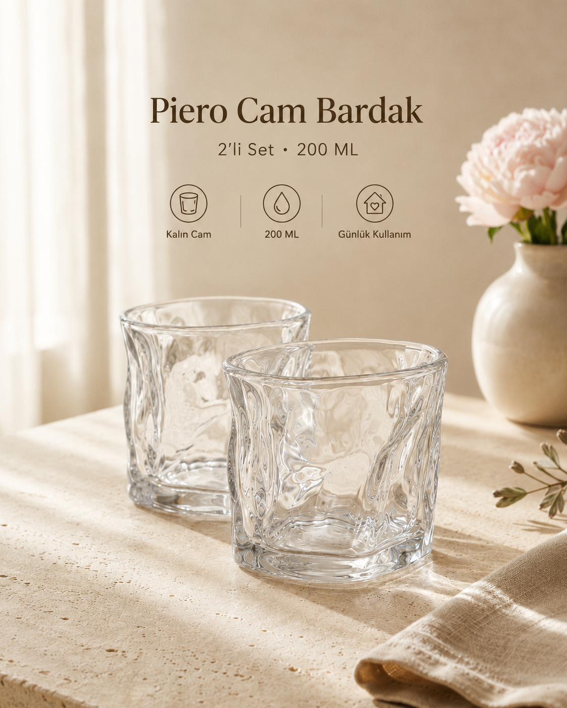 Piero Cam Bardak - 2li Set, 200 ML