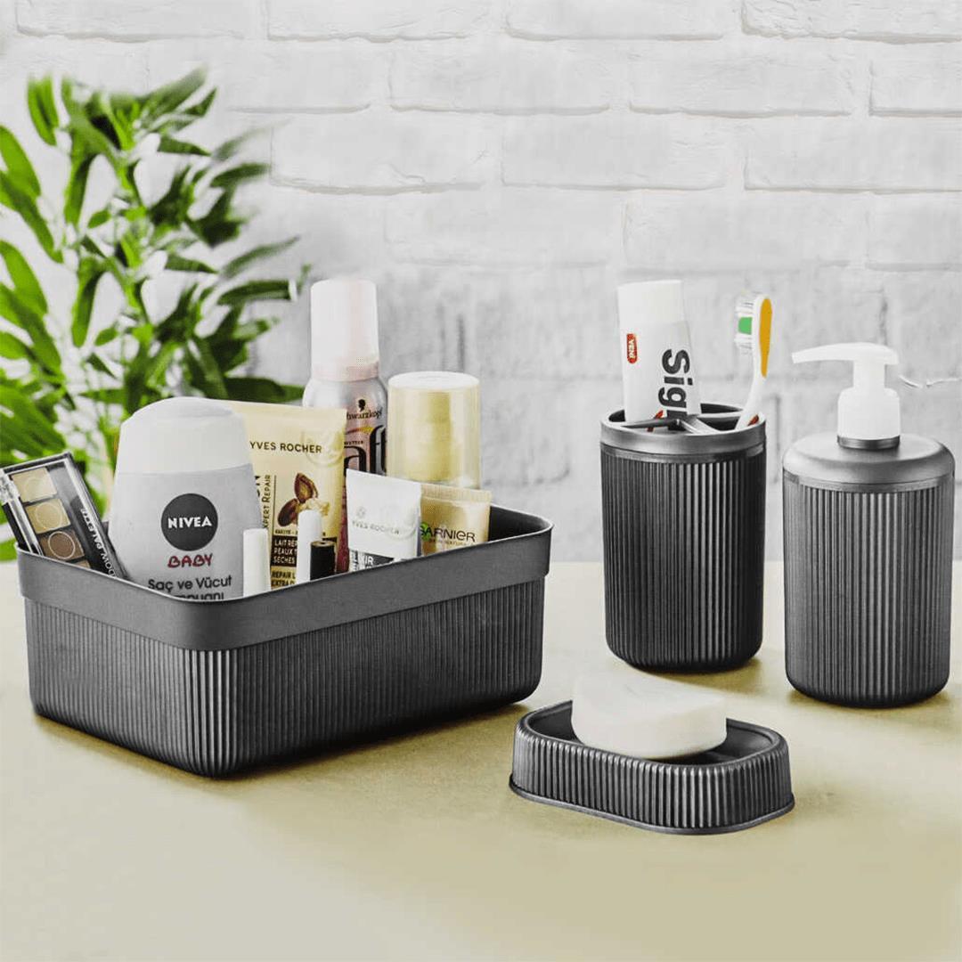 Plastik Banyo Seti 4 Parça Fırçalık Sabunluk Organizer | Hometarz