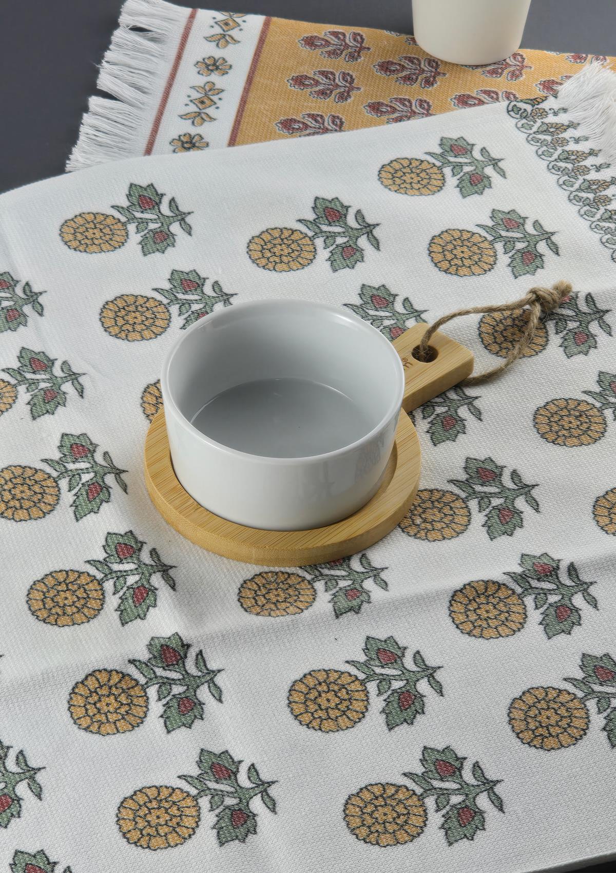 Porselen Sosluk - Bambu Altlıklı Reçellik, Lokumluk, Kahvaltılık Kase - 100 ML