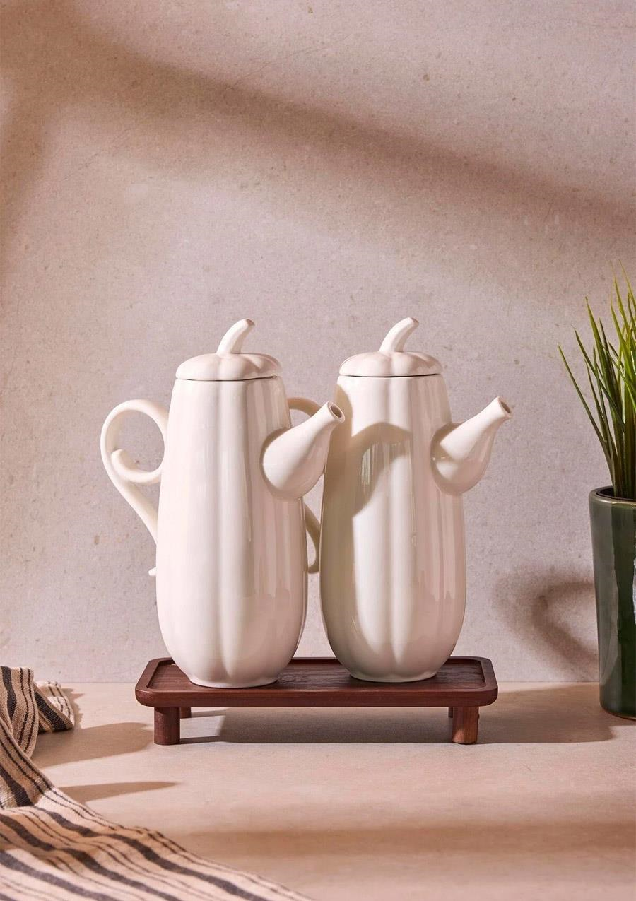 Pumpkin Porselen 2'li 600 ml Yağdanlık Seti Ergonomik Tasarım Çok Amaçlı Yağlık ve Sirkelik