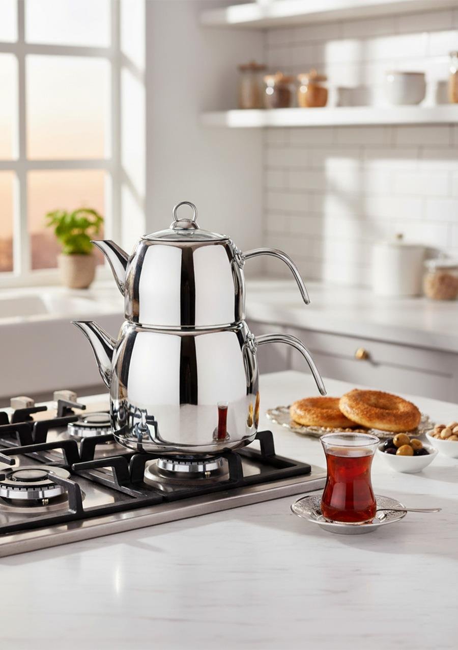 Regno Çaydanlık Seti - 304 Paslanmaz Çelik Çaydanlık Takımı