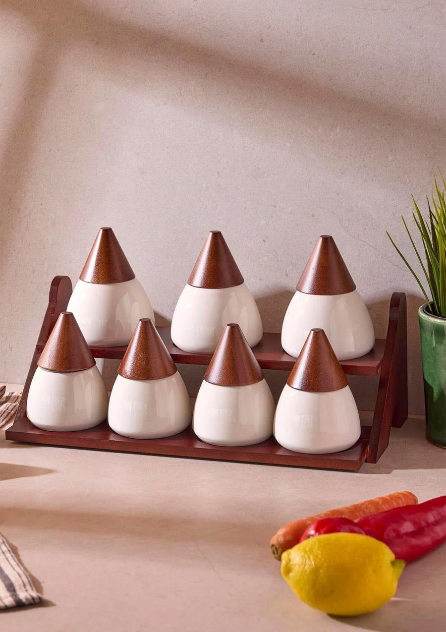 Sharp Porselen 7'li Baharatlık Seti Dekoratif Çok Amaçlı Ergonomik Mutfak Organizeri