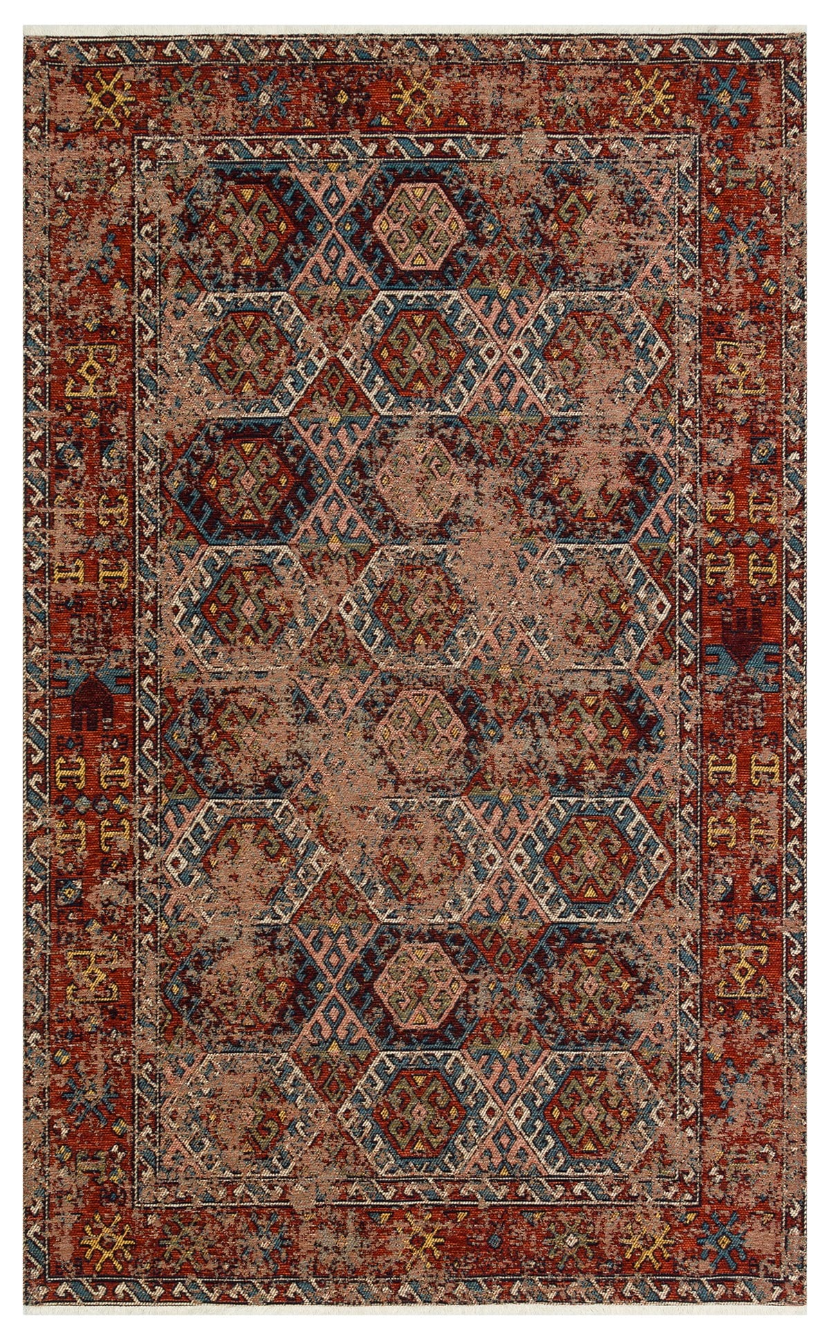 ANADOLU KILIM AND 03 MULTY  Geleneksel Anadolu Motifli Yıkanabilir Kaymaz Tabanlı Şönil Dokuma Halı