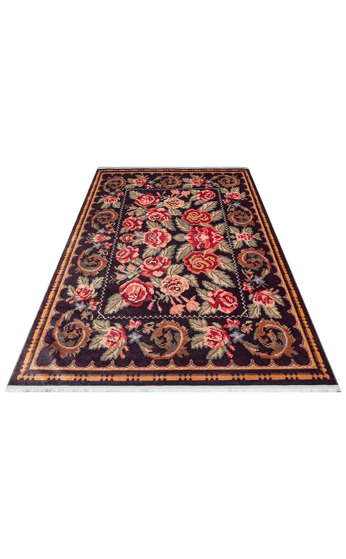 ANTIQUE ATK 02 BLACK  Kolay kullanımlı Kaymaz Karabağ ve Antik Desenlere Sahip Yıkanabilir Makine Halısı