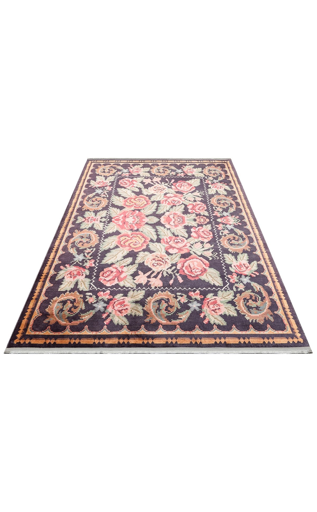 ANTIQUE ATK 02 BLACK  Kolay kullanımlı Kaymaz Karabağ ve Antik Desenlere Sahip Yıkanabilir Makine Halısı