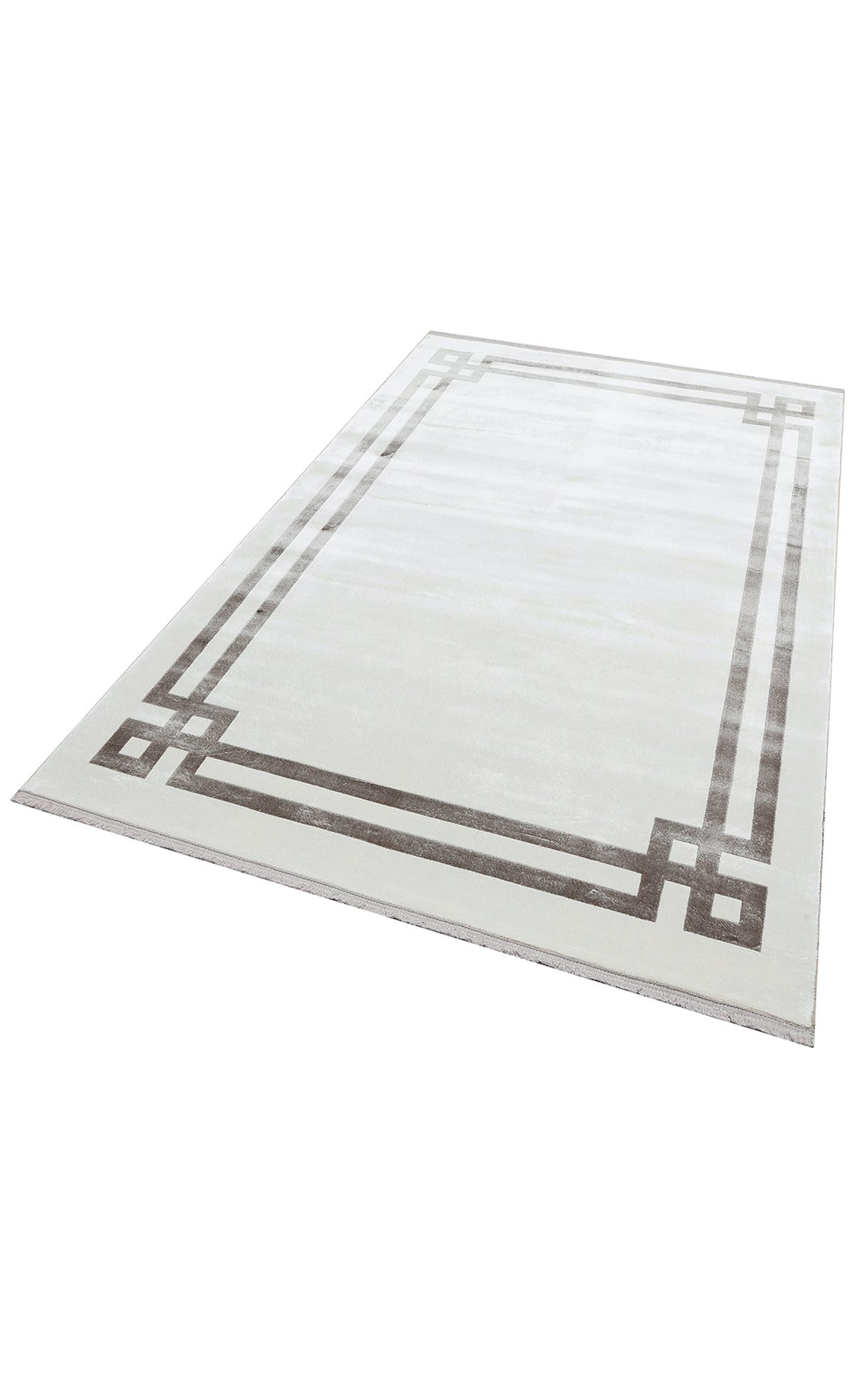 BAROQUE BR 01 WHITE GREY  Art Deco Bordürlü Çerçeveli Yumuşak Dokulu Parlak Dokuma Halı