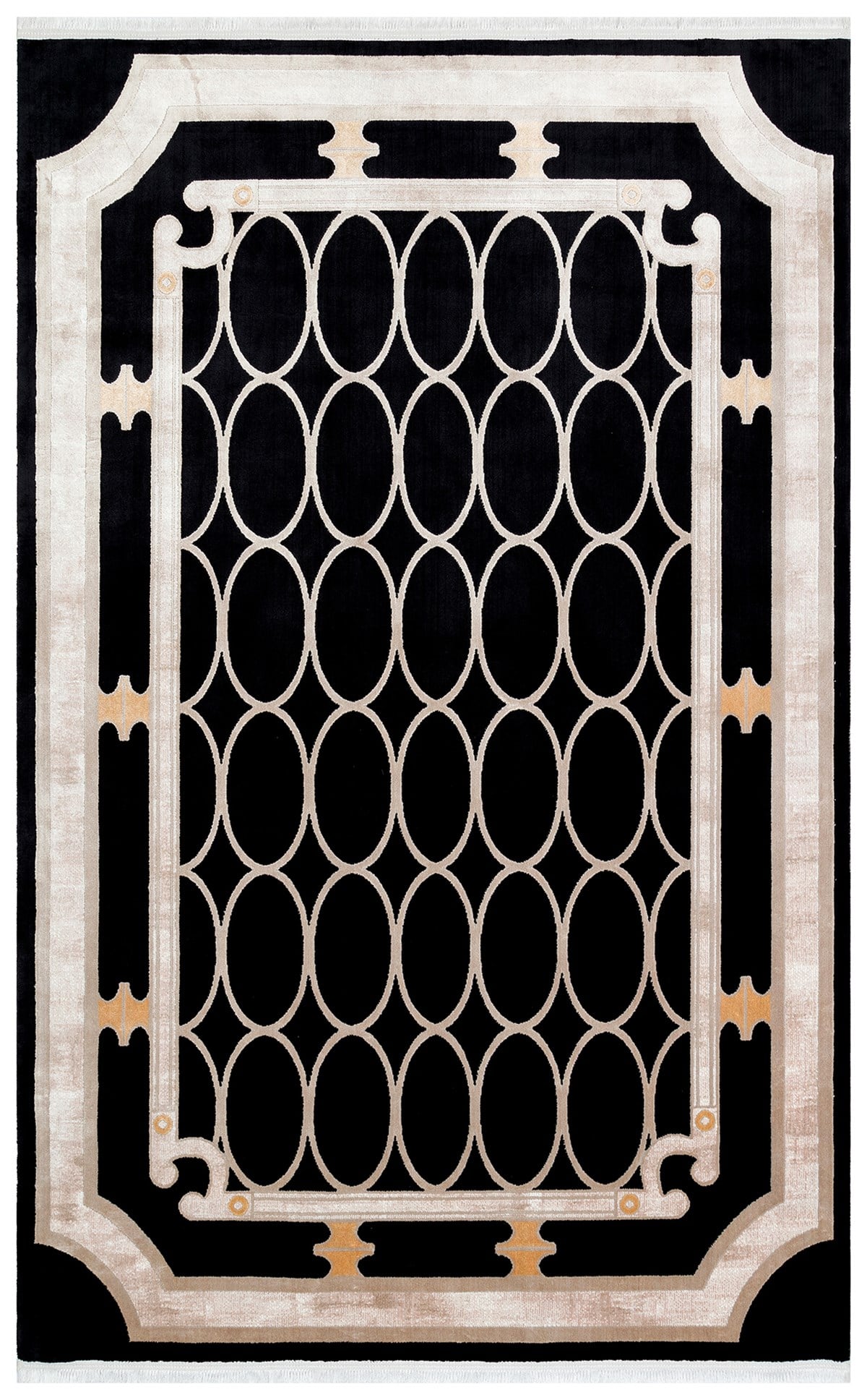 BAROQUE BR 06 BLACK  Art Deco Bordürlü Çerçeveli Yumuşak Dokulu Parlak Dokuma Halı
