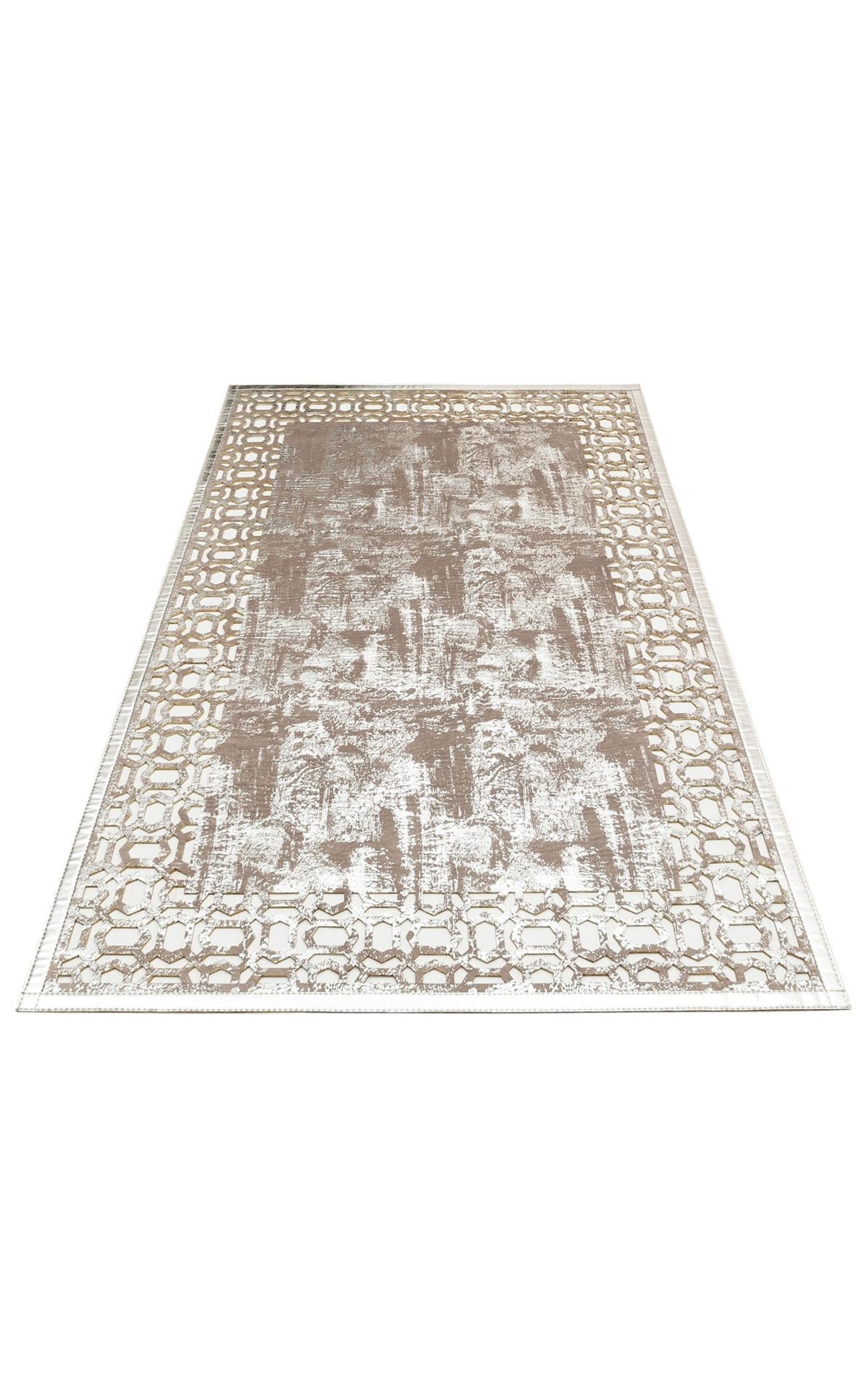 BIANCA BNC 02 GREY SILVER  Klasik Ve Modern İşleme ve Oymaya Sahip Parlak Bordürlü Suni Deri Halı
