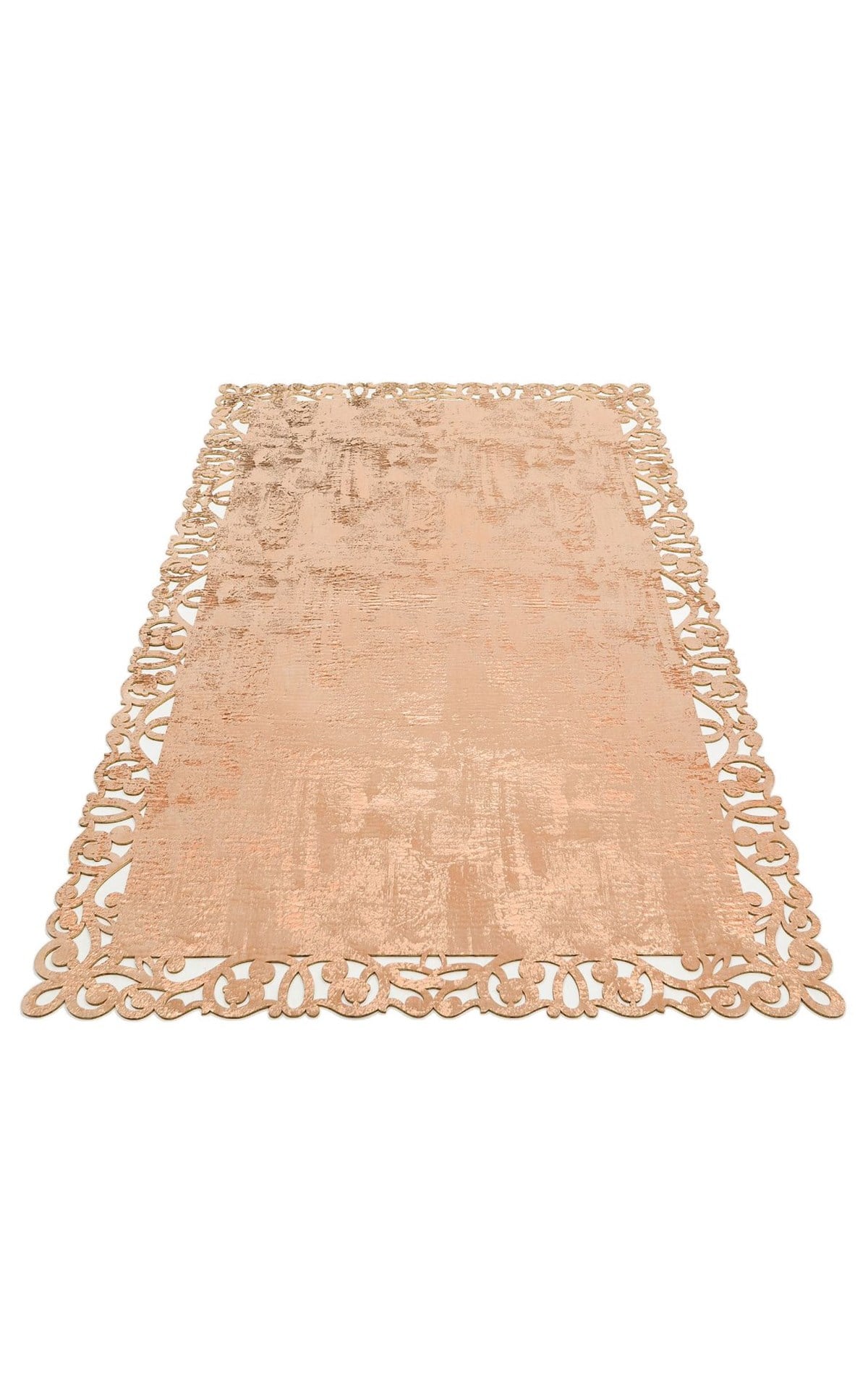 BIANCA BNC 05 BEIGE COPPER  Klasik Ve Modern İşleme ve Oymaya Sahip Parlak Bordürlü Suni Deri Halı