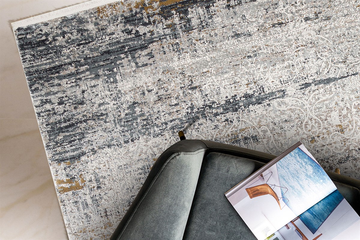 FRESCO FS 03 GREY NAVY  Yüksek Alçak Dokulu Özel Işıltılı Yüksek Kaliteli Sık Dokuma Modern Salon Halısı