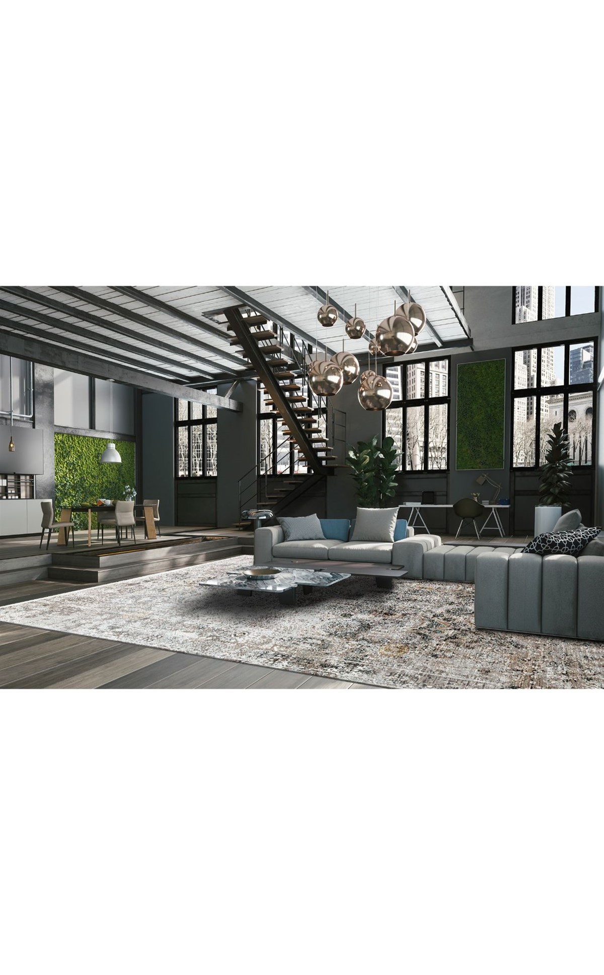 FRESCO FS 09 CREAM GREY XW  Yüksek Alçak Dokulu Özel Işıltılı Yüksek Kaliteli Sık Dokuma Modern Salon Halısı