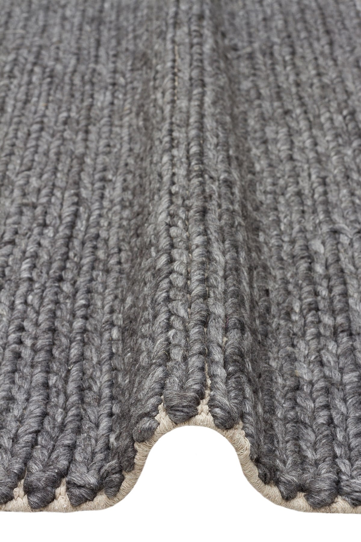 JADE BASKETWEAVE ANTRASIT  Naturel Kazak Örgü Desenli El Dokuma Örgü Halı