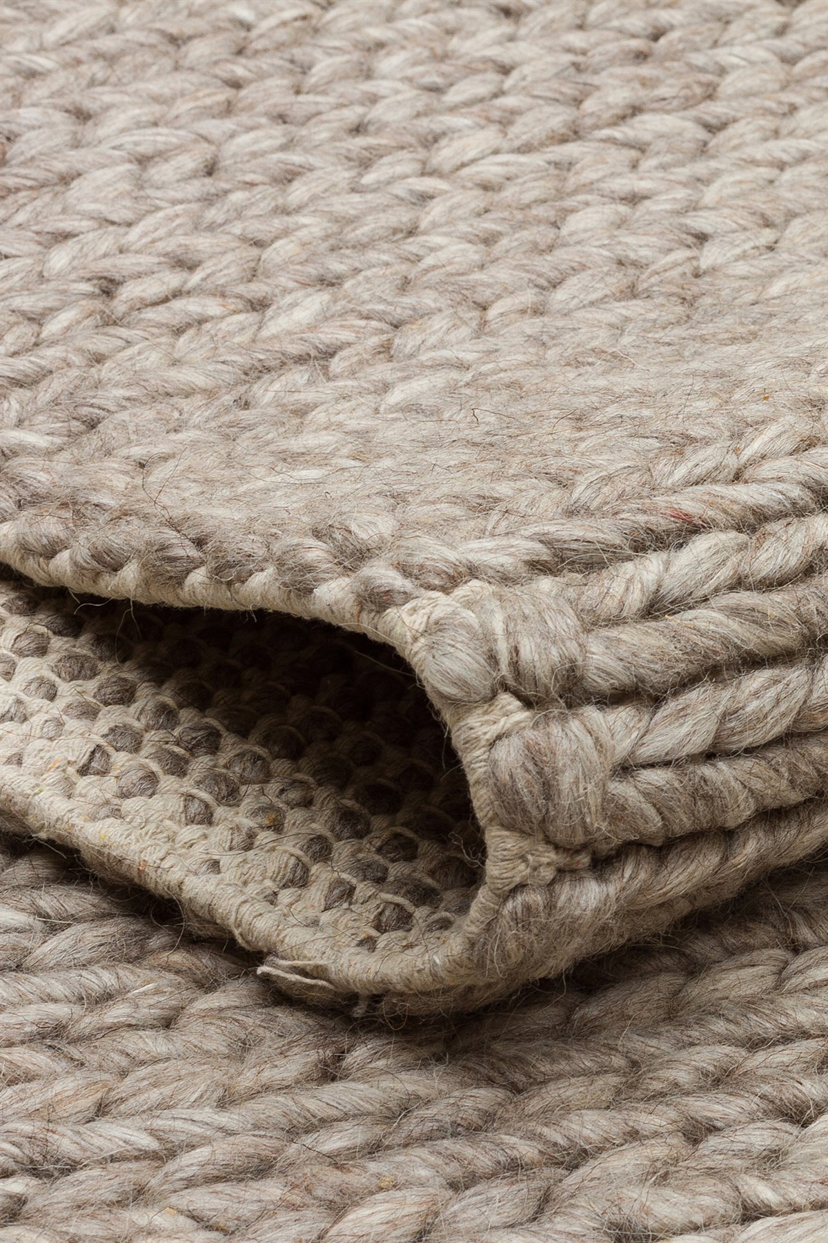 JADE BASKETWEAVE BROWN  Naturel Kazak Örgü Desenli El Dokuma Örgü Halı