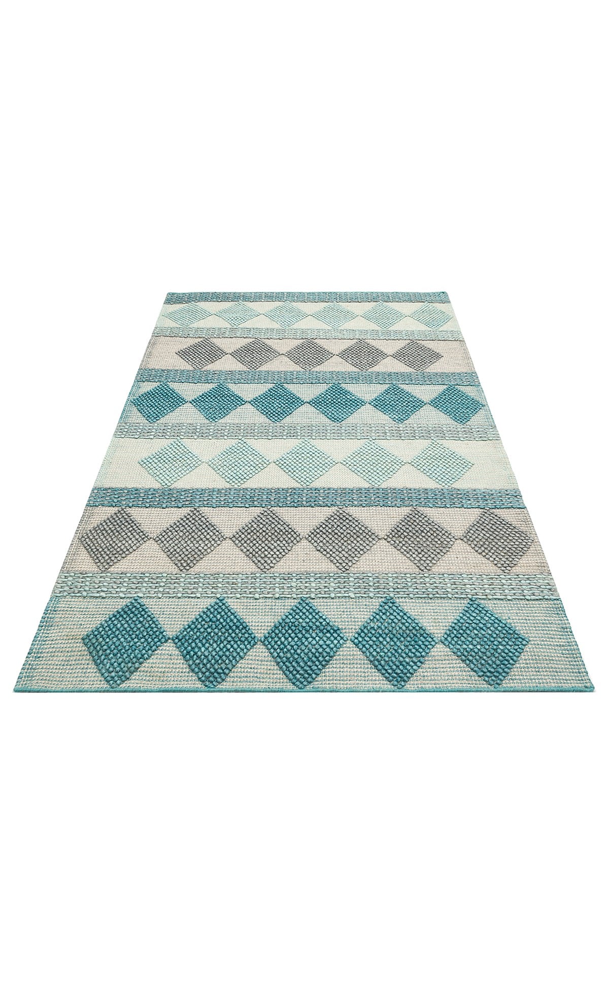 JADE JD 01 BLUE  Naturel Kazak Örgü Desenli El Dokuma Örgü Halı