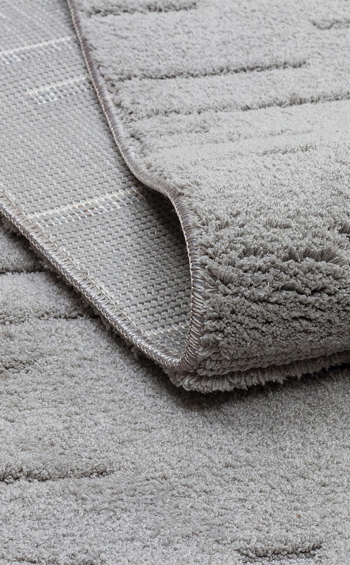 MISSORI MSR 05 GREY  Hav Toz Vermez Sade Desenli Yumuşak Dokulu Modern Makine Halısı