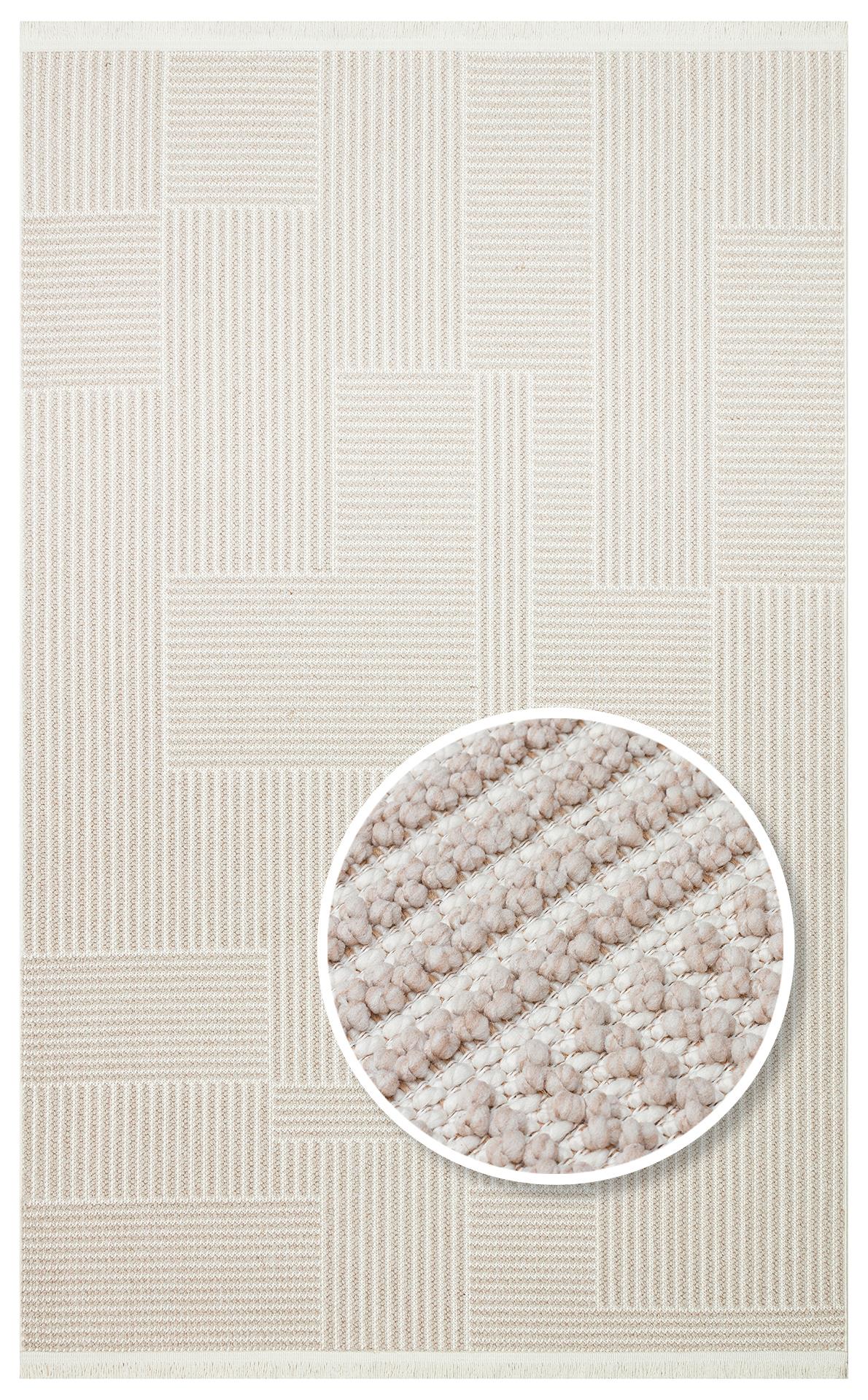 MOTTO MOT 12 BEIGE WHITE  Yumuşak Tuşeli Örgü Dokuma Modern Makine Halısı