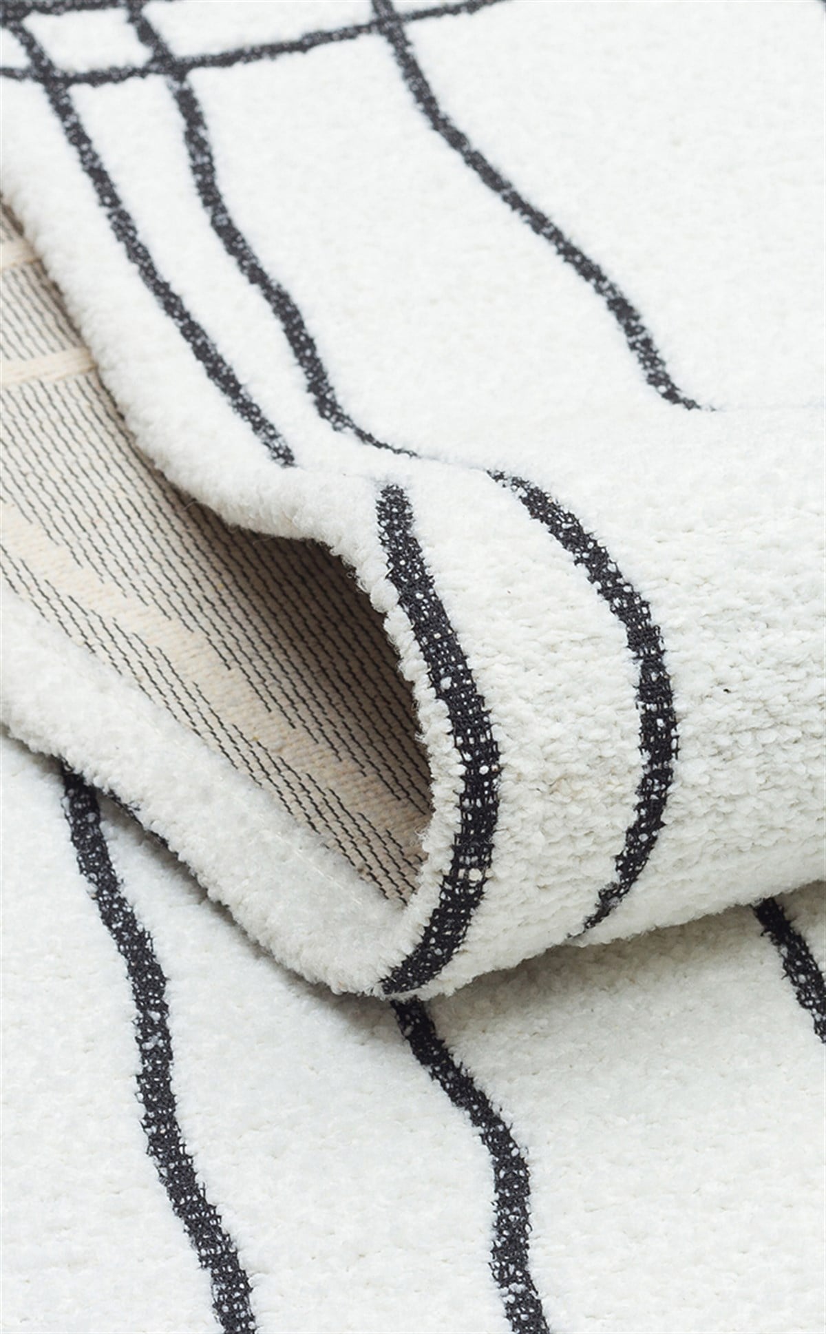 NEVADA NVD 05 WHITE BLACK  Özel Moroccon Tuşeli Hav Toz Vermez Kaymaz Tabanlı İnce Dokuma Modern Halı