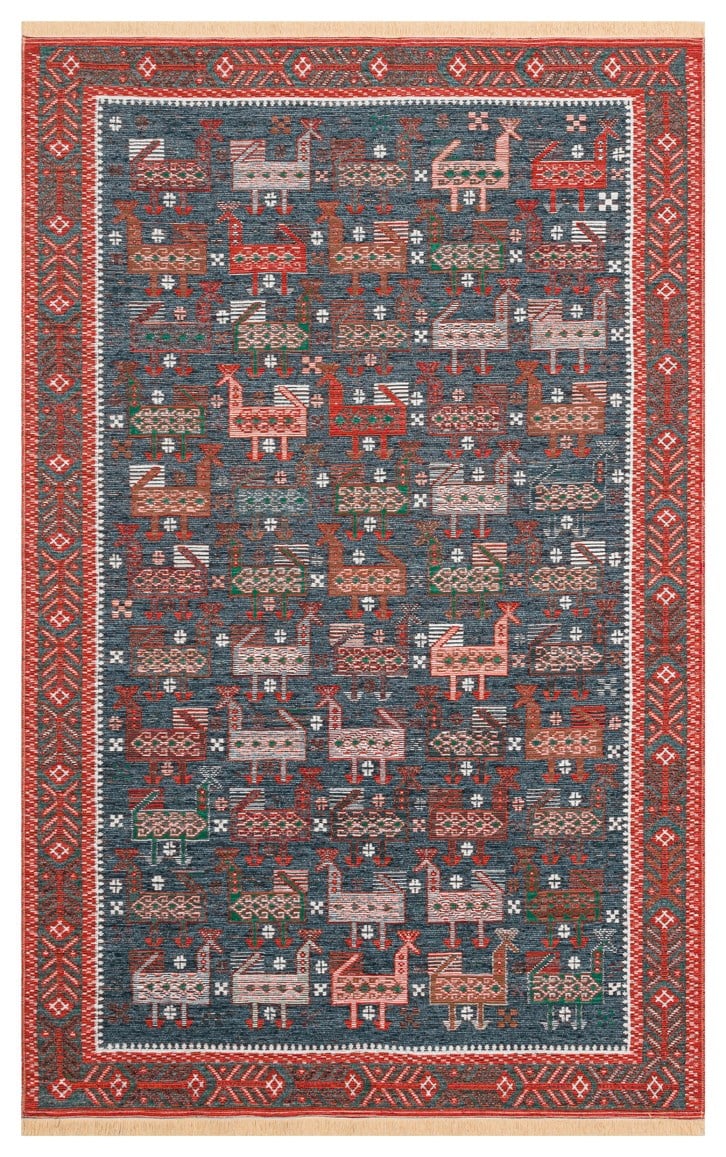 NOMAD NMD 16 NAVY  Yıkanabilir Çift Taraflı Kullanıma Uygun Yumuşak Tuşeli Otantik Kilim