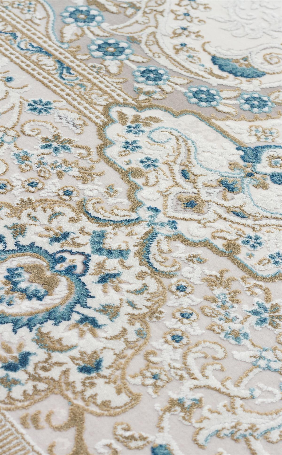 PALMIRA PLM 01 CREAM BLUE  Yüksek Kaliteli Sık Dokuma Modern Salon Halısı
