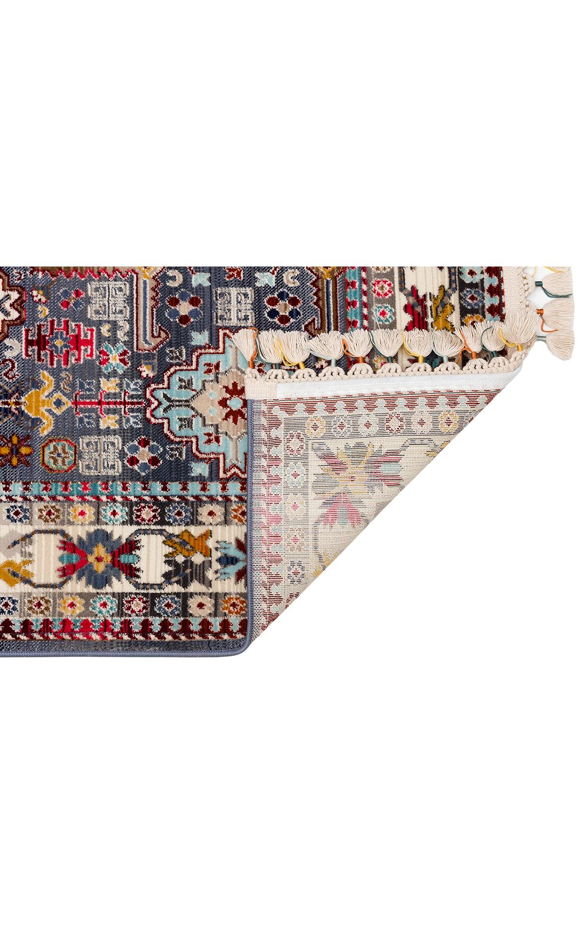 PETRA PR 07 MULTY  Hav Toz Vermez Etnik ve Modern Desenli Renkli Saçaklı Halı