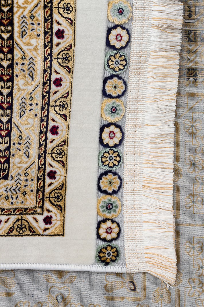 SATEEN AFGHAN SFG 03 BEIGE  Yıkanabilir Afgan Desenli Hav Toz Vermeyen Kaymaz Tabanlı Sık Dokuma Halı