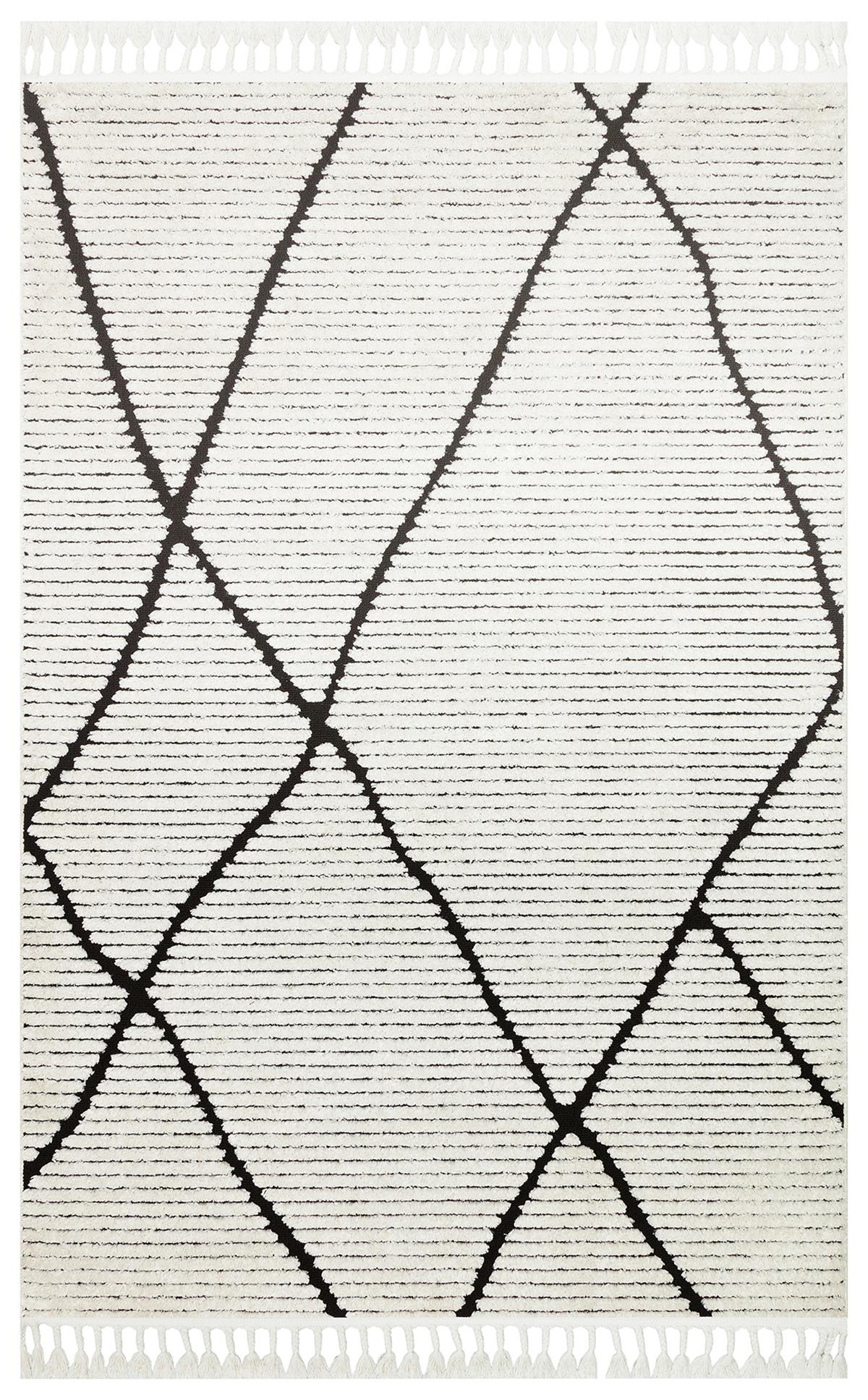 TERAZZO TRZ 07 WHITE BLACK  Hav Toz Vermez Yumuşak Dokulu Etnik Örgü Desenlere Sahip Modern İskindinav Halı