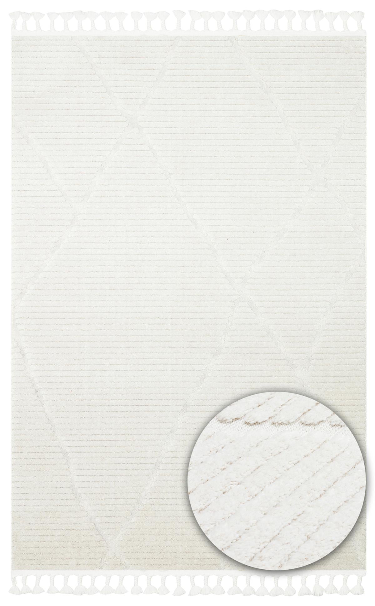 TERAZZO TRZ 07 WHITE  Hav Toz Vermez Yumuşak Dokulu Etnik Örgü Desenlere Sahip Modern İskindinav Halı
