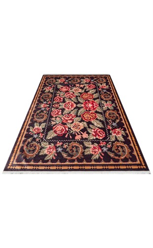 ANTIQUE ATK 02 BLACK  Kolay kullanımlı Kaymaz Karabağ ve Antik Desenlere Sahip Yıkanabilir Makine Halısı
